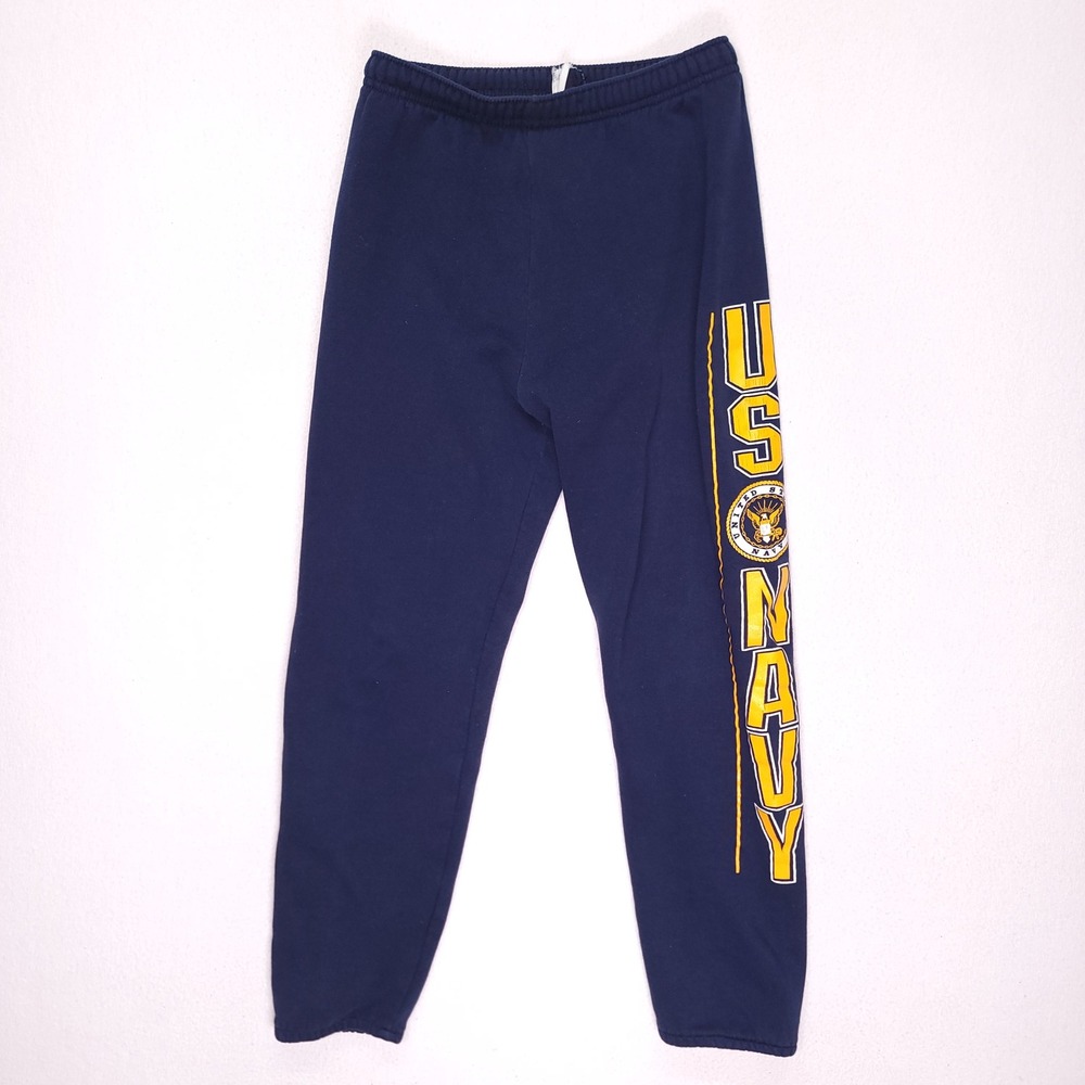 Velva Sheen Mens US Navy Graphic Sweatpants Navy Blue Vintage Made in USA Small